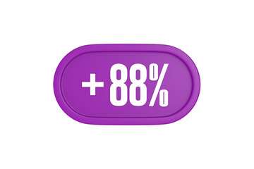 88 Percent increase 3d sign in purple isolated on white background, 3d illustration.	