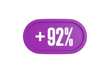 92 Percent increase 3d sign in purple isolated on white background, 3d illustration.	