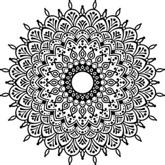 Mandala hand drawn round floral ornament pattern. Anti-stress coloring page for kids and adults. Yoga, tatoo, mehndi, lace design. Vector illustration.