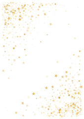 Gold stars background, Flying stars glitter backdrop, Christmas sparkling lights confetti isolated on white. magic shining sparkle vector border. - obrazy, fototapety, plakaty