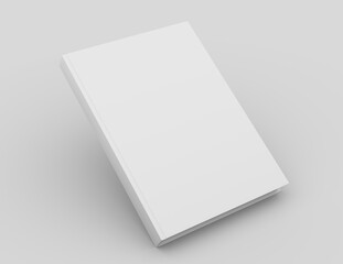 Hard-cover book on white background. Template of a white blank book. 3D rendering.