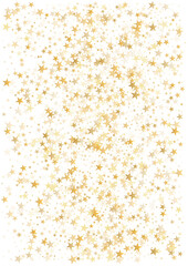 Gold stars background, Flying stars glitter backdrop, Christmas sparkling lights confetti isolated on white. magic shining sparkle vector border.