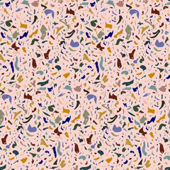 Trendy earth colors terrazzo seamless pattern. Floor texture. Vector terrazzo repeat pattern. Modern stone surface. Abstract art.