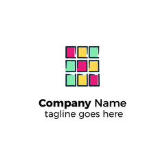 nine colorful blocks logo design icon vector illustration simple line