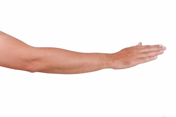 Male Asian hand gestures isolated over the white background. 