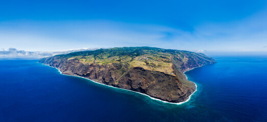 Fototapeta na wymiar Wide drone aerial panoramic view of Madeira island from 