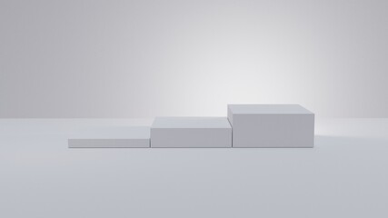 multiple block podium on a gray background. Backdrop design for product promotion. 3d rendering
