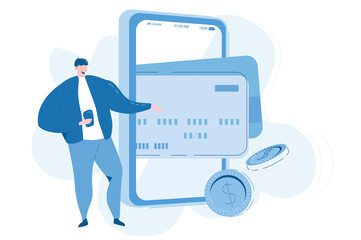 Mobile payment, credit card in mobile. Vector illustration for web banner, infographics, mobile. 