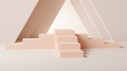 stair podium with triangle on a pink background. Backdrop design for product promotion. 3d rendering
