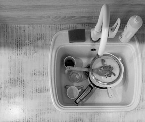 dirty dishes in a sink