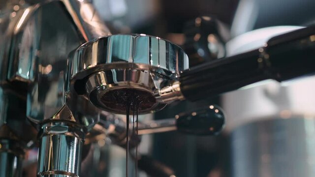 Close up of coffee machine is making fresh coffee
