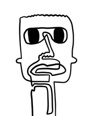 Modern Abstract Face Portrait. Linear Ink Brush Contemporary Continuous Painting. Fashion Style Black And White Abstraction Poster. Vector Illustration Clipart.