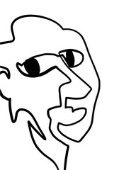 Modern Abstract Face Portrait. Linear Ink Brush Contemporary Continuous Painting. Fashion Style Black And White Abstraction Poster. Vector Illustration Clipart.