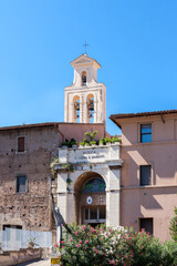 ROME, ITALY - 2014 AUGUST 18. Basilica of Santi Cosma e Damiano in the old town of Rome.