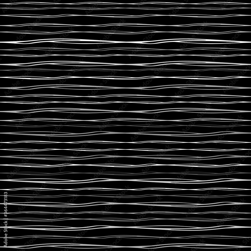 Poster seamless texture of horizontal lines, vector pattern of digital waves, white stripes on black backgr