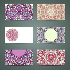 Cards collection, delicate floral pattern. Vector background. Card or invitation. Vintage decorative elements. Hand drawn background. Islam, arabic, indian, ottoman motifs.