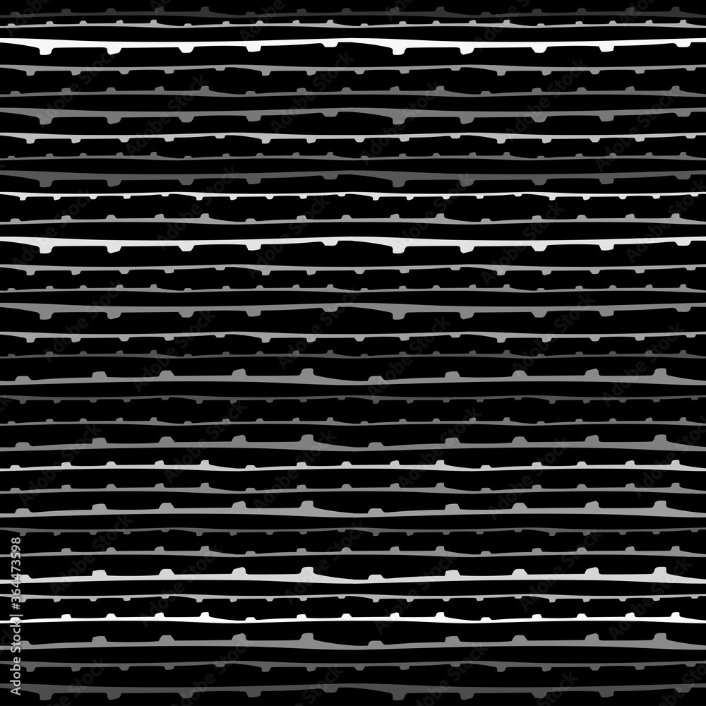 Poster seamless texture of horizontal lines, vector pattern of digital waves, white stripes on black backgr