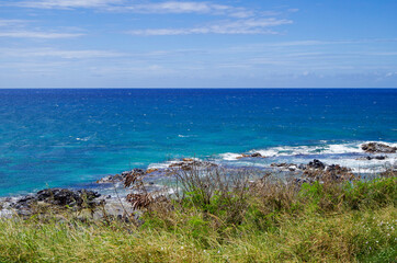 Panoramic view of beautiful scenic landscape over evergreen lush rainforest or jungle vegetation...