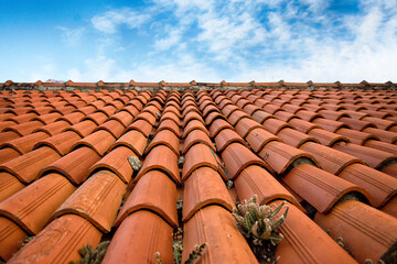 A tiled roof and the sky