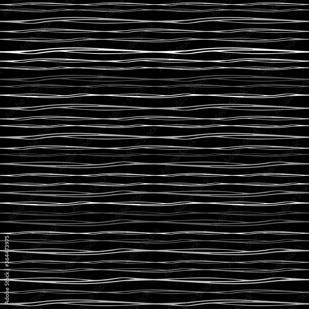 Poster seamless texture of horizontal lines, vector pattern of digital waves, white stripes on black backgr