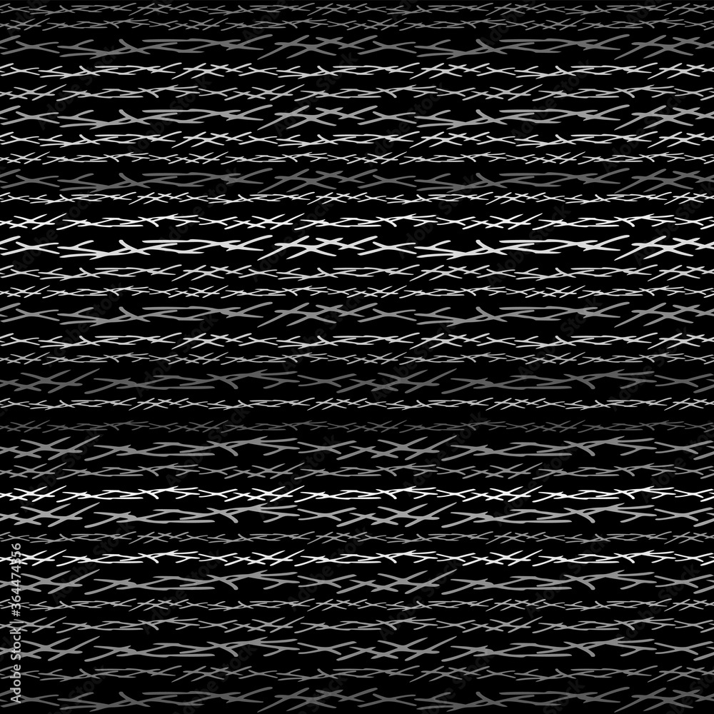 Poster Seamless Texture of Horizontal lines, vector pattern of digital waves, white stripes on black background, texture design template