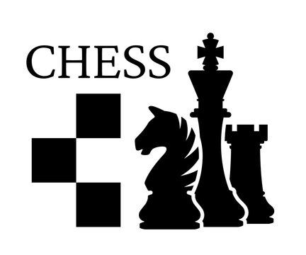 Chess tournament logo. Chess Pieces Silhouettes King Knight Rook. Vector illustration