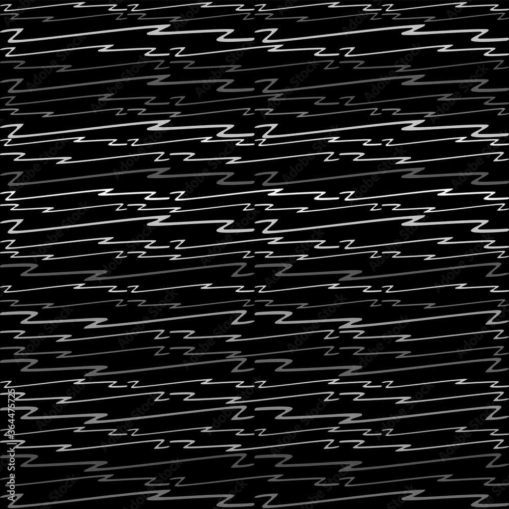 Poster Seamless Texture of Horizontal lines, vector pattern of digital waves, white stripes on black background, texture design template