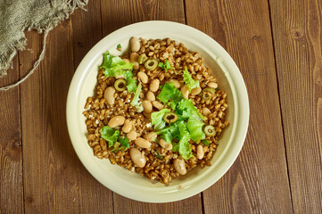 Mediterranean Freekeh Salad with bean and Collard Greens