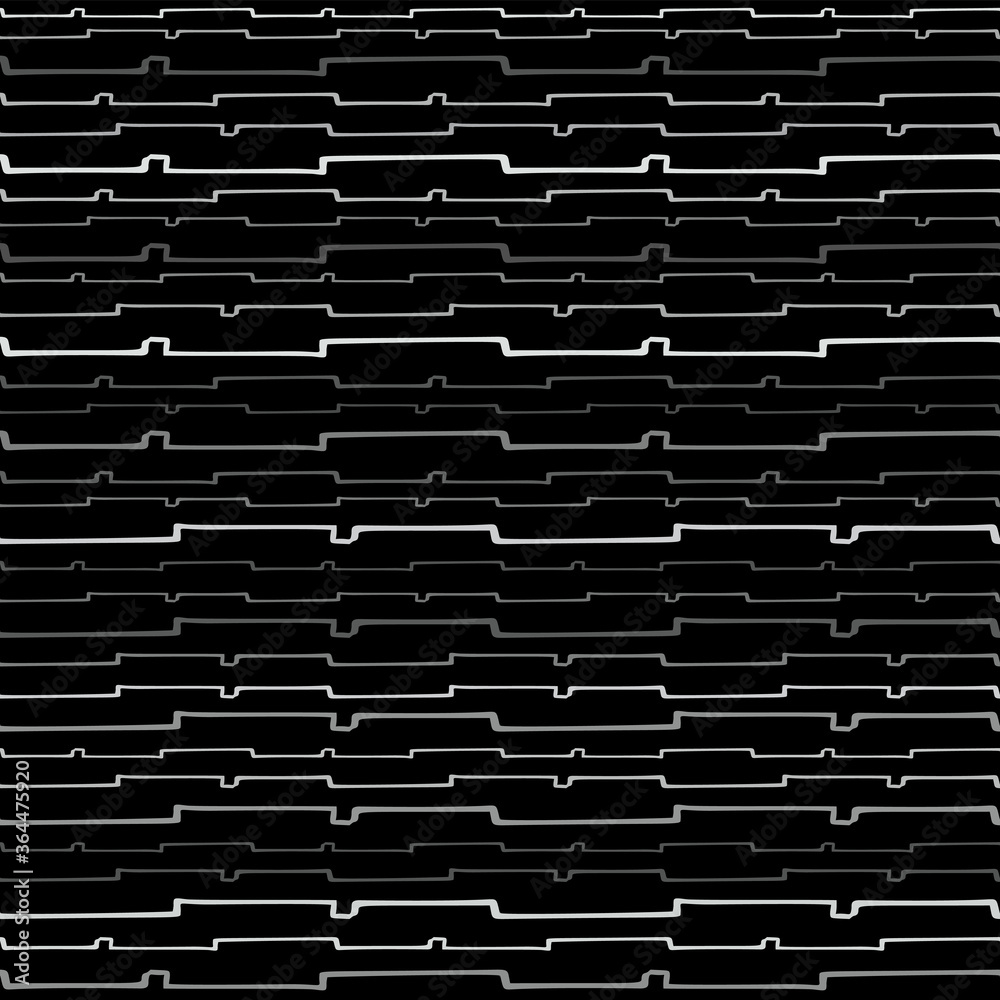 Poster seamless texture of horizontal lines, vector pattern of digital waves, white stripes on black backgr