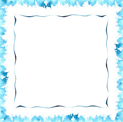 Blue frame hand drawn in watercolor isolated on a white background. Watercolor square frame.