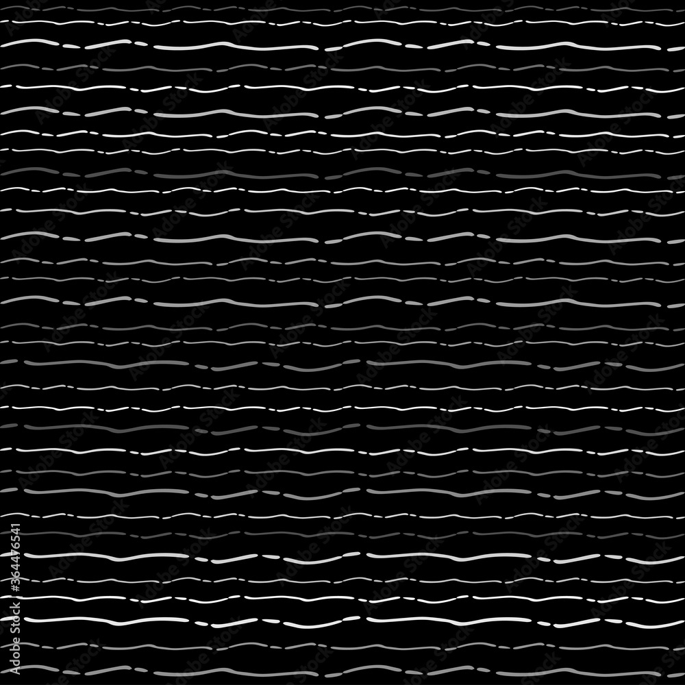 Poster Seamless Texture of Horizontal lines, vector pattern of digital waves, white stripes on black background, texture design template