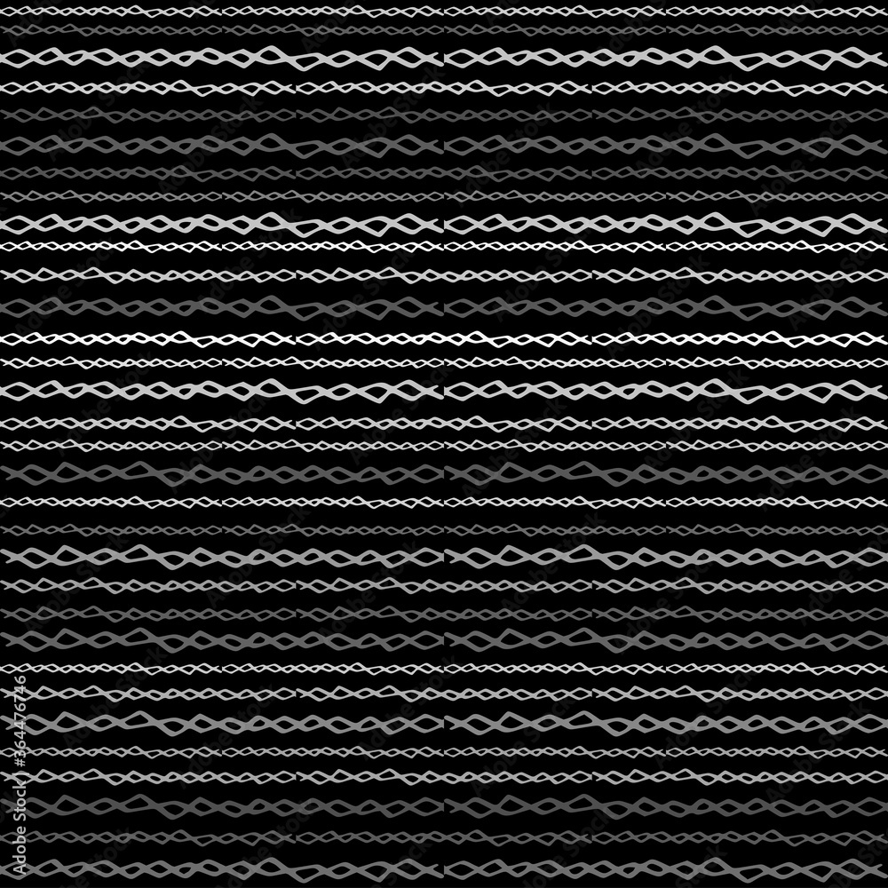 Poster Seamless Texture of Horizontal lines, vector pattern of digital waves, white stripes on black background, texture design template