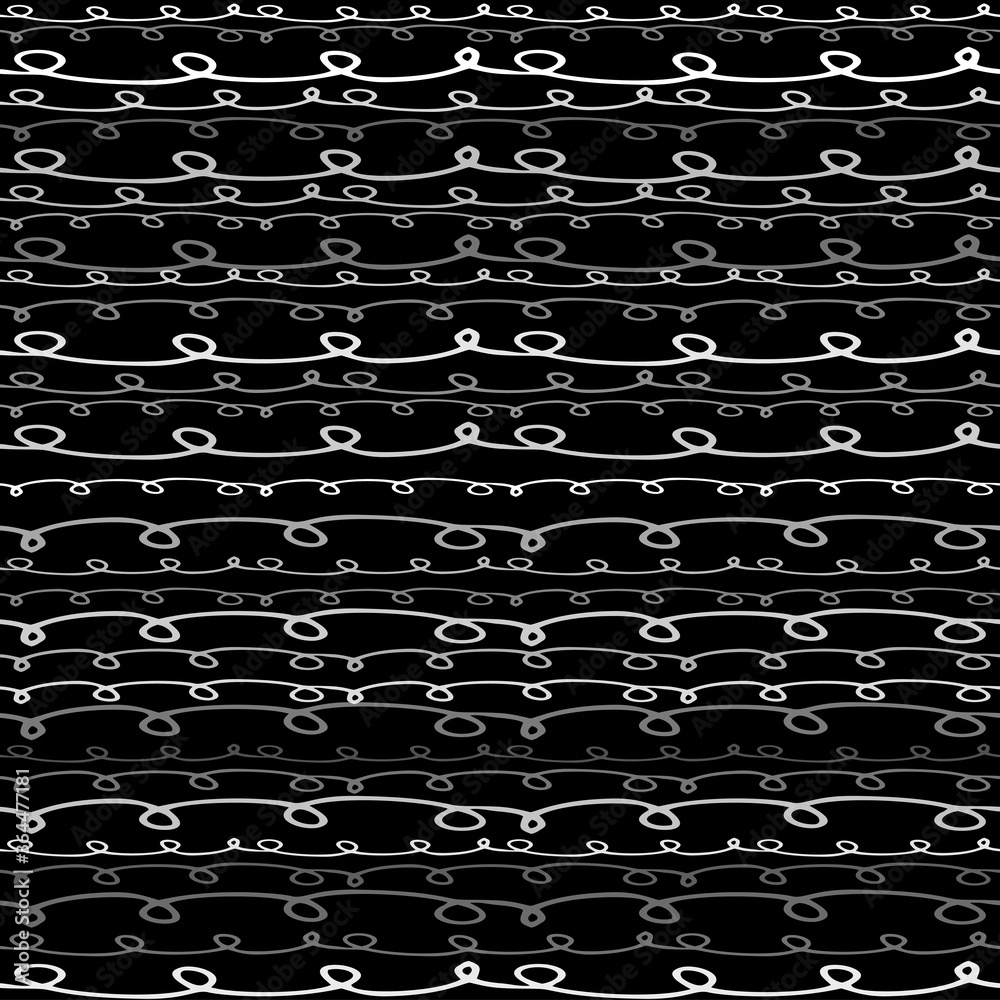 Poster Seamless Texture of Horizontal lines, vector pattern of digital waves, white stripes on black background, texture design template