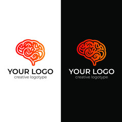 Brain logo design minimal creative logotype vector template orange