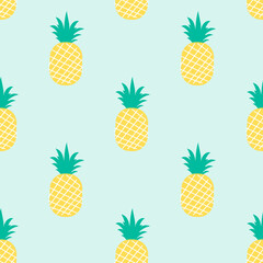 Seamless of pineapple on green background vector. Cute fruit pattern.