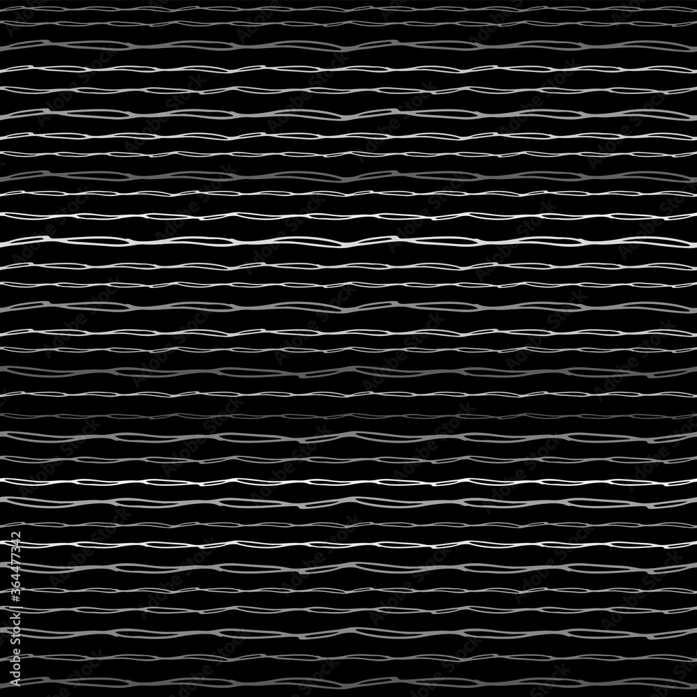 Poster Seamless Texture of Horizontal lines, vector pattern of digital waves, white stripes on black background, texture design template