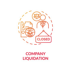 Company liquidation concept icon. Business loss and bankruptcy. Firm insolvency. Corporate management problem idea thin line illustration. Vector isolated outline RGB color drawing