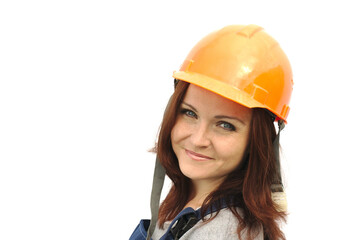 woman in a construction helmet portrait isolate