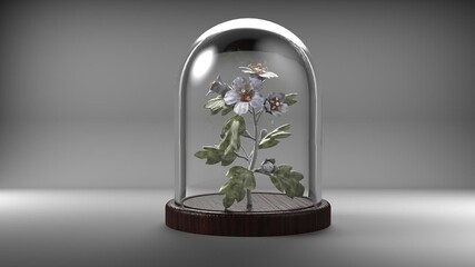 Luxury carving stone flowre in flask. Modern background for product design show in black color. High quality 3d render illustration.