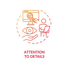 Attention to details concept icon. Advocate skill. Information analysis. Good lawyer requirement idea thin line illustration. Vector isolated outline RGB color drawing