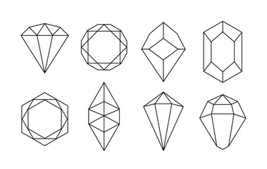 White Hand-Drawn Crystals Vector Set