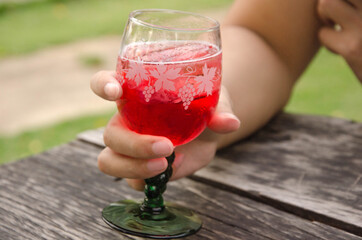 Beautiful glass of red vine in hand