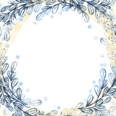 Winter watercolor frame made of branches and leaves to decorate the celebration on a white background