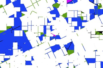 Trendy blue abstract background of pixelated geometric shapes. Computer screen noise, color geometrical shapes, flat lay colors squares.