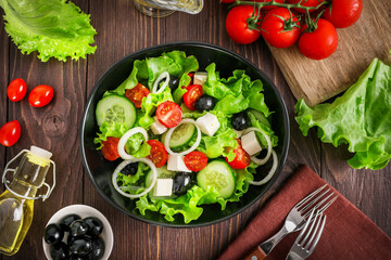 Traditional healthy and tasty greek salad
