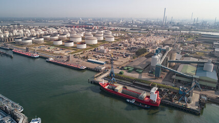 Fototapeta premium Oil refinery plant from industry zone, Aerial view