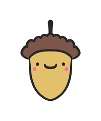 Acorn hand drawn vector illustration icon logotype in doodle kawaii cartoon style
