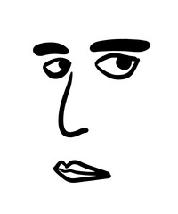 Man face hand drawn vector illustration simple in minimalism style lips eyes nose