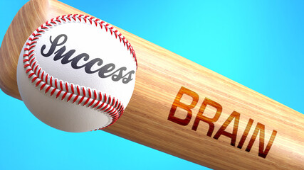 Success in life depends on brain - pictured as word brain on a bat, to show that brain is crucial for successful business or life., 3d illustration