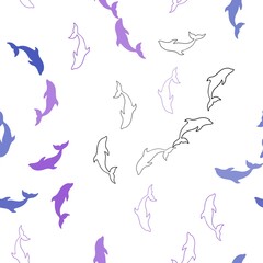 Light Blue, Red vector seamless template with dolphins. Shining illustration of colorful gradient sea dolphins. Pattern for websites of animals.